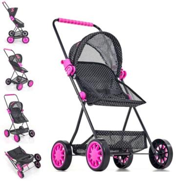 Imagem de Carrinho de Boneca Baby Sag Preto com Porta Objeto Preto Laço Pink
