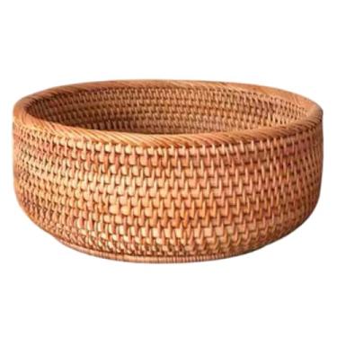 Imagem de Cesta redonda de vime, cesta redonda, 24 x 8 cm, bandeja de alimentos de frutas, suporte de armazenamento de tecelagem, tigela de sala de jantar para mesa, bancada