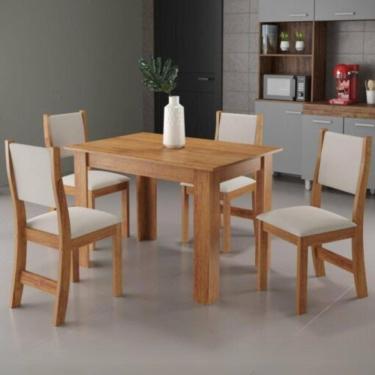 Imagem de  Conjunto Mesa de Jantar Retangular Palace 4 Cadeiras Sol Linho Bege
