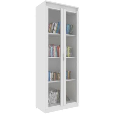 Imagem de Estante Armário Alta Livreiro Multiuso Office 2 Portas Vidro Branco