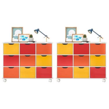 Imagem de Kit 2 Nichos 9 Gavetas com Rodizios Qmovi Branco Colorido