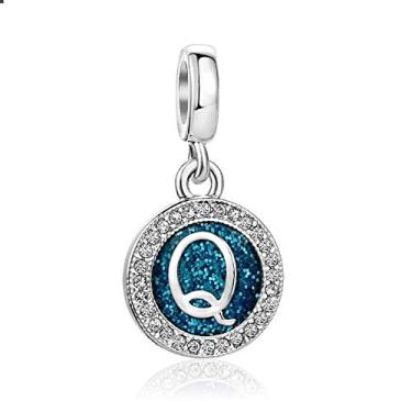 Imagem de MiiFort Pingente de letra Q azul com pingente do alfabeto para pulseiras Pandora para presente de aniversário para mulheres, mãe, filha, irmã, tia, avó, amiga, neta