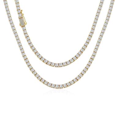 Imagem de VIVDEC Colar de tênis de 3 mm para mulheres e homens, ouro 18 K, banhado a ouro branco 18K, corrente de tênis de zircônia cúbica redonda em caixa de presente, 40/45/50 cm, 18 inches, Banhado a ouro