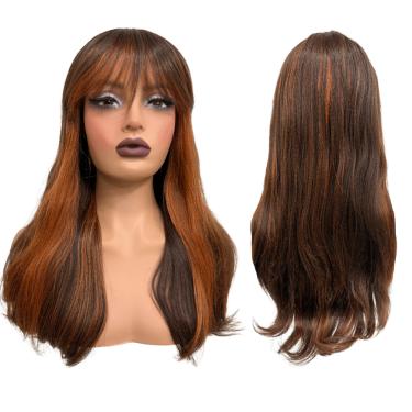 Imagem de Peruca castanho claro ruiva mechas com franja 55cm BHF4350