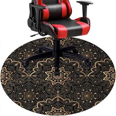 Imagem de Tapete de cadeira de mesa mandala, textura estilo mandala, tapete de cadeira de mesa para piso de madeira de escritório em casa, protetor de piso de pilha baixa, redondo 119 cm