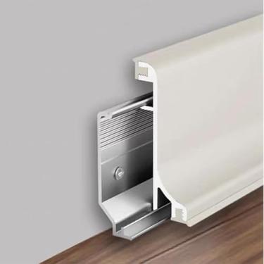 Imagem de Pacote com 22 acabamentos de rodapé de metal de alumínio, branco leite 80 mm x 2500 mm / 3,15 pol. x 8,2 pés total 55,0 m parede base cobertura molde rodapé, instalação de encaixe em forma de arco sem