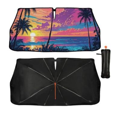Imagem de Guarda-sol para para-brisa de carro, guarda-sol havaiano, praia, para-brisas, pára-brisas com alça dobrável de rotação de 360°, bloqueio de UV, isolamento térmico, portátil, cobertura completa