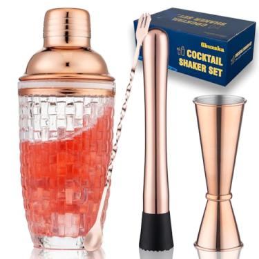 Imagem de Gbuxska Conjunto De Coqueteleira - Vidro Para Bebidas Mistas, Martini Com Coador Bares, Uísque, Coquetéis (Conjunto Em Ouro Rosa)