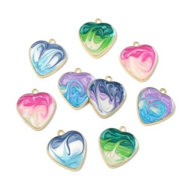 Imagem de UR URLIFEHALL 20 peças, pingentes de coração esmaltados, 5 cores, gradiente, em forma de coração, pingentes para o dia dos namorados, pulseira, colar, fabricação de joias