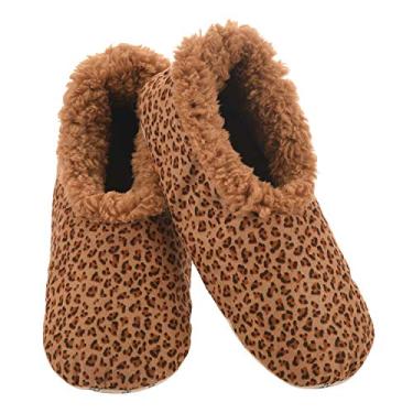 Imagem de Snoozies Meias femininas forradas com sherpa – Pantufas fofas e fofas com sola antiderrapante – Pantufas femininas quentes, Bronzeado, Large