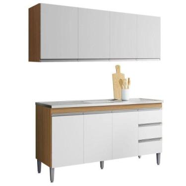 Imagem de Kit Armário Aéreo E Balcão De Pia Sem Tampo 160 Cm Adriana Amêndoa/bra