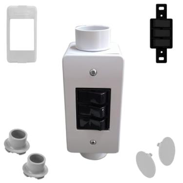 Imagem de Conjunto Completo Interruptor Triplo Preto 3/4pol + Condulete Sobrepor PVC Resistente (Branco)