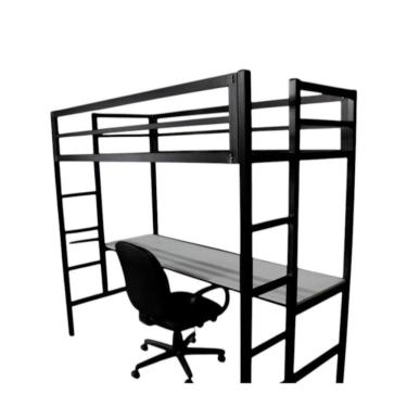Imagem de Beliche Solteiro Com Escrivaninha Aço Ferro Metal Robusto Tamanho 88x188 Cor Preto Mdf Branco Estilo Industrial Be-04