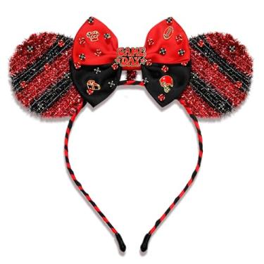 Imagem de BVGA Faixa de cabeça feminina para dia de jogo de futebol, vermelho, preto, rato, orelha, roupa de dia de jogo, acessórios para fãs de futebol, mãe, presentes, lembrancinhas de festa (vermelho preto)