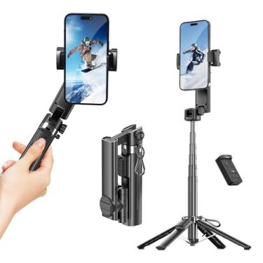 Imagem de Mesenymm Estabilizador gimbal para smartphone com controle remoto, bastão de selfie e tripé, interruptor horizontal/vertical de um toque e rotação automática de 360°, compatível com iPhone e Android