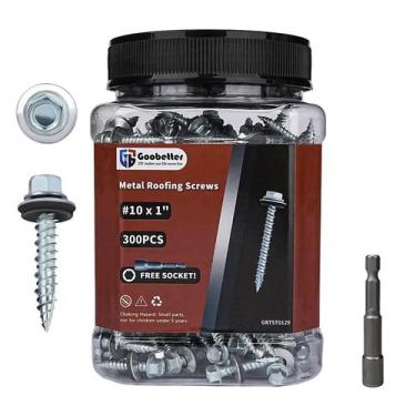 Imagem de Parafusos de telhado de metal GOOBETTER 10x1cm galvanizados 300 unidad