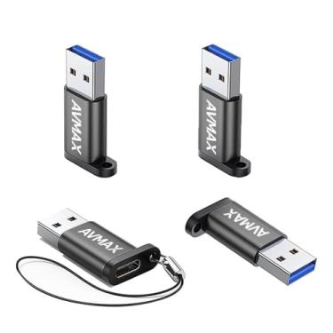 Imagem de AVMAX Adaptador USB para USB C pacote com 4, carregador de carro USB fêmea para macho conversor OTC para Apple Watch Ultra 8 9 10, iPhone 16 15 14 13 12 Pro Max, Samsung S25, Nintendo Switch, AirPods