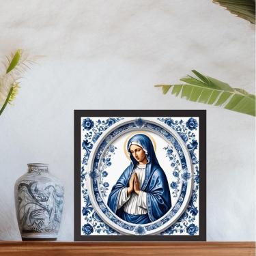 Imagem de Quadro Nossa Senhora Estilo Azulejo Português 33X33Cm Vidro