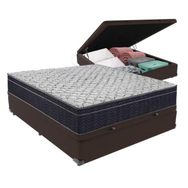 Imagem de Cama + Box Com Baú Viúva Colchão Ortobom D45 Firme Airtech Marrom