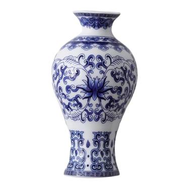 Imagem de Fenteer Vaso de flores de parede, vaso de porcelana azul e branca, suporte para plantas, arranjo de flores para janela, cozinha e ambientes internos, 145mm