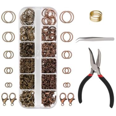 Imagem de Amrules 1200 anéis de salto, kit de fabricação de joias com ferramentas de abrir/fechar, alicates, pinças, fechos de lagosta, reparo de colar DIY e suprimentos de chaveiro (ciano antigo e vermelho