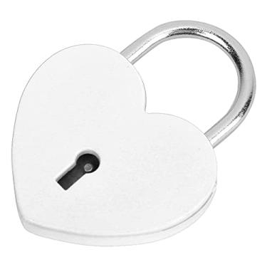 Imagem de Luqeeg Cadeado em Forma de Coração, Cadeados Coloridos em Metal em Forma de Coração Mini Cadeado Requintado com Chave para Diário Caixa de Joias Caixa de Armazenamento, 45 x 59mm (Branco)