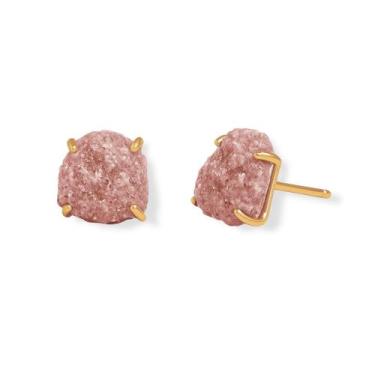 Imagem de Brinco Tarraxa Lepidolita Rosa - Cristal Natural, Banho Ouro 18k