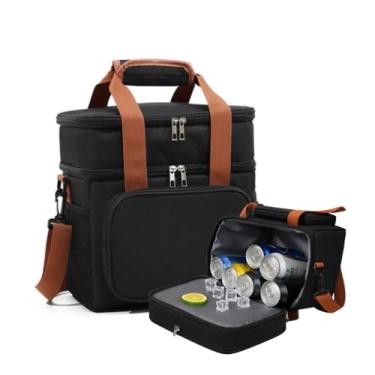 Imagem de Bolsa Térmica Com Alça Transversal 2 Compartimentos Marmita Lancheira Trabalho Passeio E-ShopCenter (Preta)