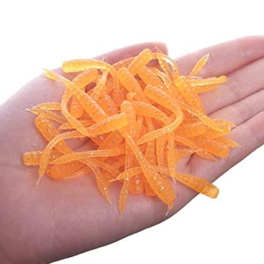 Imagem de ZZTWER Isca macia de minhoca vermelha com cheiro de 50 peças, isca de pesca realista com simulação realista de 45 mm iscas artificiais de silicone com sabor de camarão