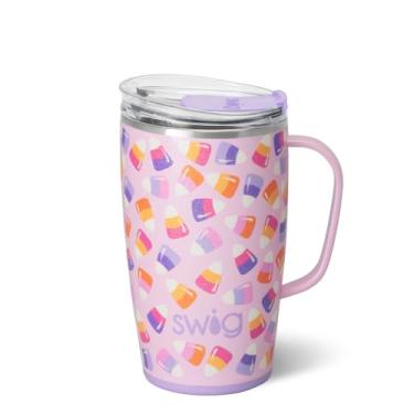 Imagem de Swig Life Caneca de viagem de 510 g, copo isolado com alça e tampa, caneca de café de viagem, compatível com porta-copos, copo de aço inoxidável de 510 g, reutilizável isolado com tampa (milho Candy)