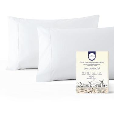 Imagem de Conjunto de 2 fronhas 1000 fios brancas padrão de 2 fronhas Queen 100% algodão egípcio com fibra longa de cetim de algodão trançado sedoso macio como hotel capas de travesseiro para dormir confortável