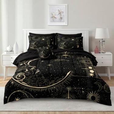 Imagem de MOVE OVER Jogo de cama Queen com estampa gótica de sol e lua, 100% microfibra macia, galáxia, estrelas e celestial, conjunto de edredom para todas as estações