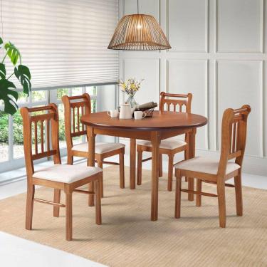 Imagem de Conjunto Sala de Jantar Redonda Maciça 4 Cadeiras Mv Outlet