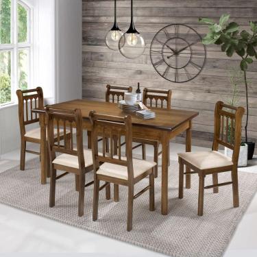 Imagem de Conjunto Sala de Jantar Com 6 Cadeiras Madeira Maciça Mv Outlet