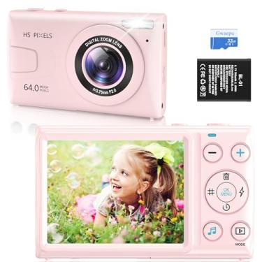 Imagem de GWAEPU Câmera Digital Infantil 4K Rosa, Compacta Para Fotografia E Vídeo, 64Mp De Foco Automático Com Zoom 18X, Cartão Tf 32Gb, Presente Vintage Meninos Meninas (Rosa)