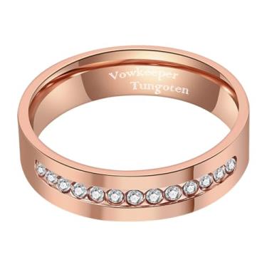 Imagem de VowKeeper Anel de casamento masculino 8 mm aço inoxidável 316L banhado a ouro rosa com meio círculo zircônia branca alto polimento aliança ajuste confortável para ele, tamanho 9