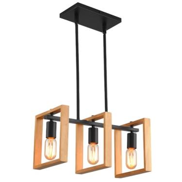 Imagem de Iluminação de ilha de cozinha suspensa para lustres lineares de fazenda, lustre moderno sobre mesa, luminária pendente de teto de madeira rústica preta fosca, luz de pendurar para sala de jantar