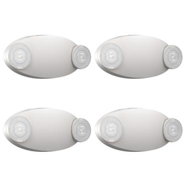 Imagem de EXITLUX 4 pacotes de luzes de emergência para empresas, com fio, luzes de emergência LED com bateria reserva, 2 luminárias de saída comercial ajustáveis, certificação UL 924, 120/277 VC.