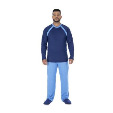 Imagem de Pijama Masculino Inverno Plus Size Manga Longa Calça Adulto Canelado Q