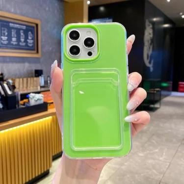Imagem de Capa de celular 3 em 1 com porta-cartões e fotos para iPhone 16, 15, 13, 12, 11 Pro Max, capa traseira transparente (para iPhone 11/verde)