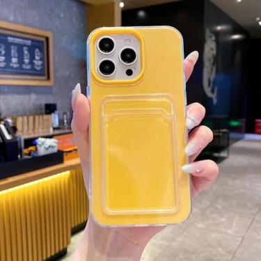 Imagem de Capa de celular 3 em 1 com porta-cartões e fotos para iPhone 16, 15, 13, 12, 11 Pro Max, capa traseira transparente (para iPhone 14 Pro Max/Amarelo)