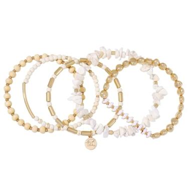 Imagem de Firstmeet Conjunto de pulseiras emagrecedoras turquesa boêmia, 5 peças, empilháveis, contas de madeira e pedra, joias retrô para férias, Medium, Pedra, Sem Pedra Preciosa