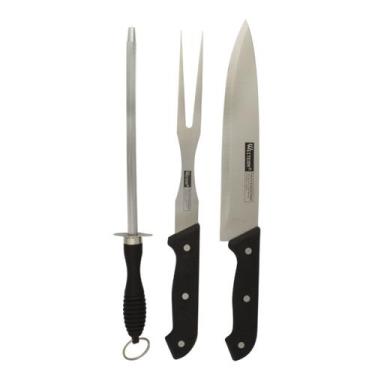 Imagem de Conjunto para Churrasco 3 Peças Inox - Faca, Garfo e Chaira - Western