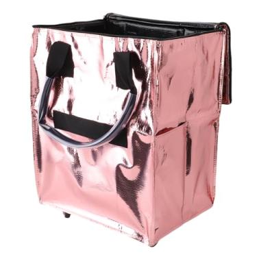 Imagem de Diydeg Saco de compras reutilizável com rodas, carrinho de compras dobrável à prova de água, saco de com rodas, alças e fecho de correr para, piqueniques (Rose Gold)