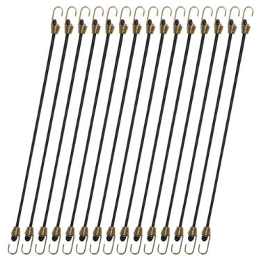 Imagem de Pacote com 15 mini cordas elásticas resistentes de 25 cm com ganchos - tiras elásticas de borracha para acampamento, bagagem, prateleiras de teto, tendas, lonas, bicicletas, carros, trailers (15