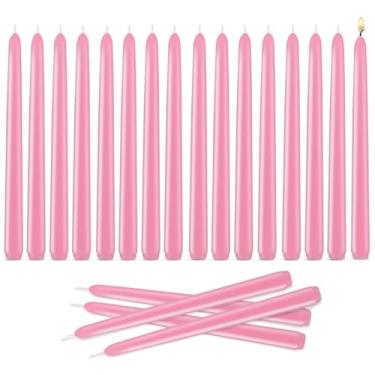 Imagem de Pacote com 20 velas PinkTaper, tempo de queima de 7 a 8 horas, sem cheiro, sem fumaça e sem gotejamento, conjunto de velas de jantar de 1,79 x 25 cm para castiçais domésticos, casamentos, festas e
