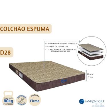Imagem de Colchão Espuma Sankonfort Toulon D28 Casal 138x188x17 - Firme - Antiácaro e Antialérgico