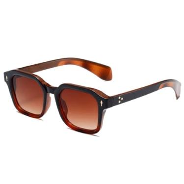 Imagem de Óculos de sol vintage com rebites, feminino, degradê, retangular, masculino, punk, UV400 (chá marrom)