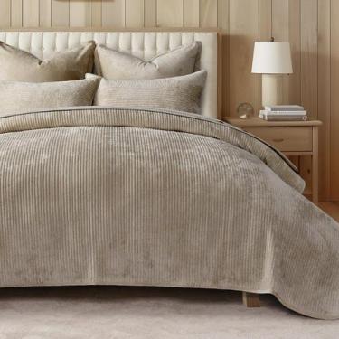 Imagem de Conjunto de edredões EVERGRACE Velvet Queen Size com colcha Urban Taup