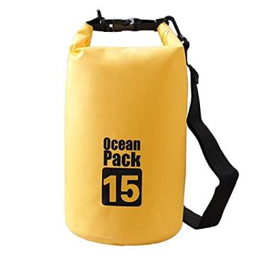 Imagem de Mochila esportiva Dry Sack flutuante à prova d 'água de quarantina 2L/3L/5L/10L/15L/20L/30L para barco, caiaque, caminhadas, snowboard, acampamento, rafting, pesca, mochila, Clássico, Amarelo, 15L